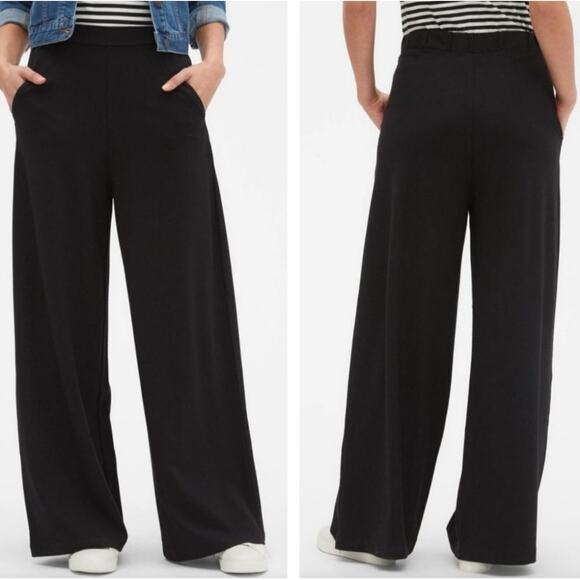 Banana Republic Wide Leg Ponte Pant High Rise Elastic Waist Cropped Ankle Black - Picture 2 of 12